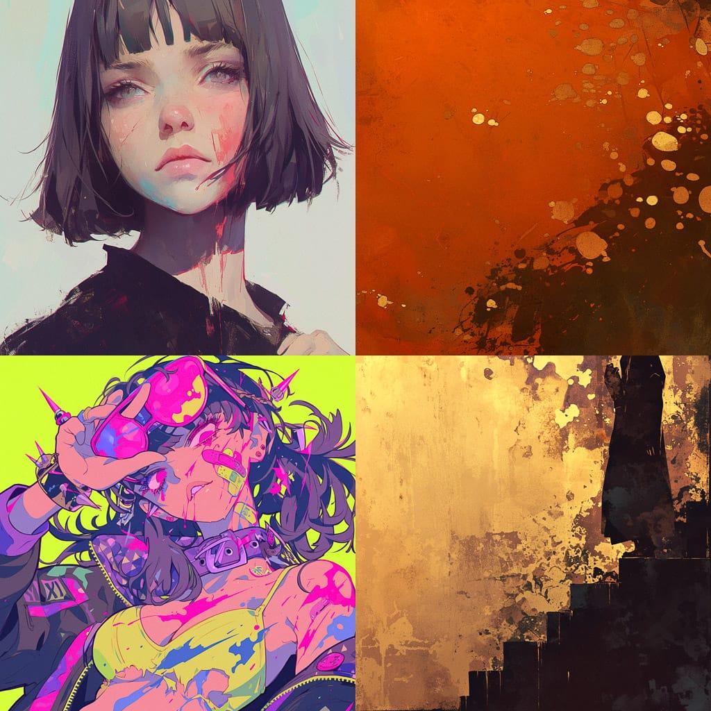 Gritty texture style, Midjourney Niji 6, render 1 of 4