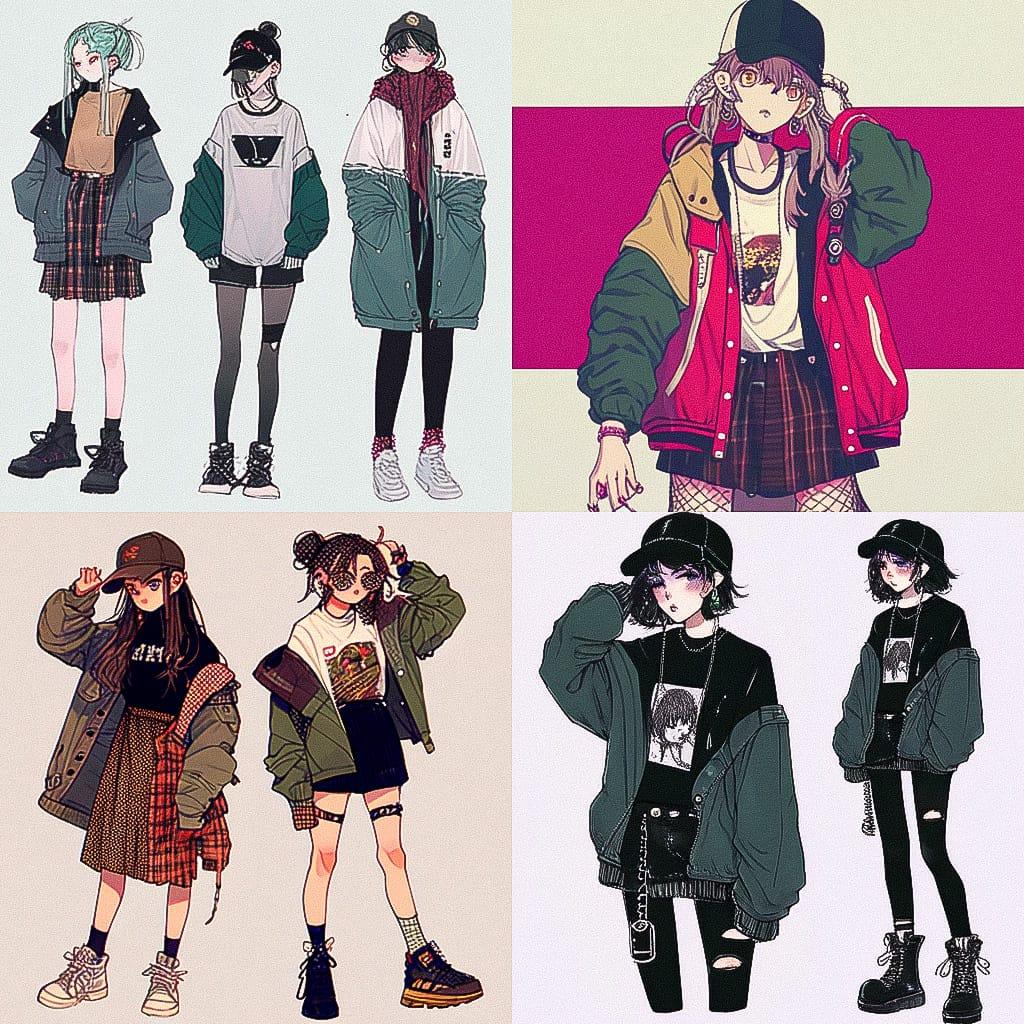 Grunge fashion style, Midjourney Niji 4, render 1 of 4