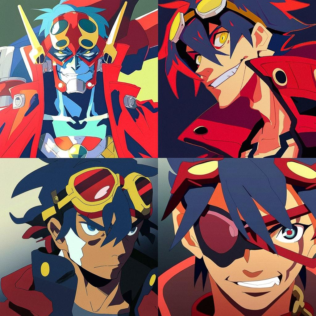 Gurren Lagann style, Midjourney Niji 4, render 1 of 4