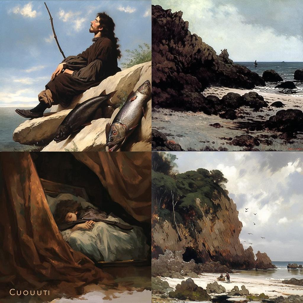 Gustave Courbet style, Midjourney Niji 5, render 1 of 4