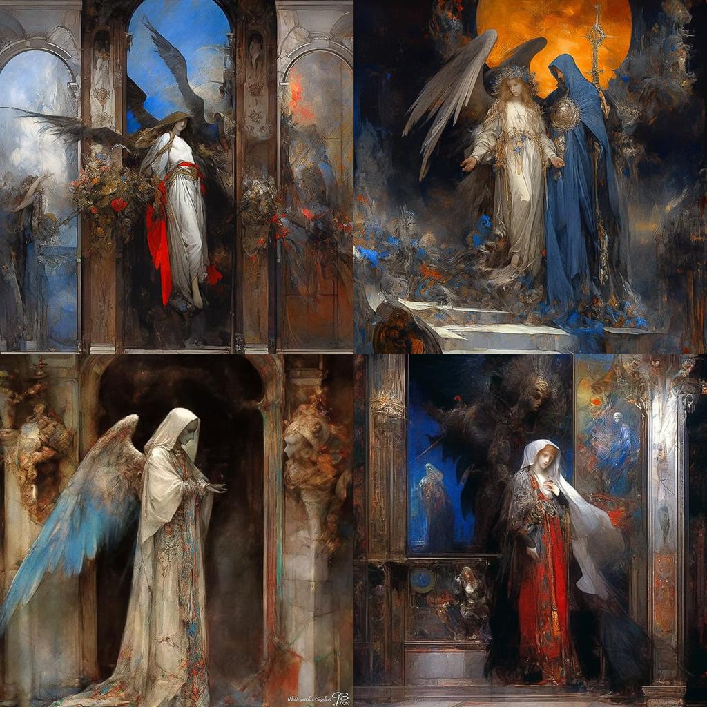Gustave Moreau style, Midjourney Niji 5, render 1 of 4