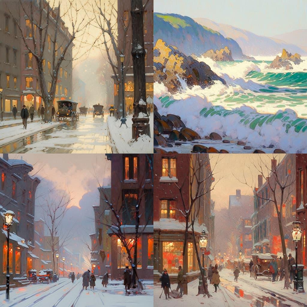 Guy Carleton Wiggins style, Midjourney Niji 5, render 1 of 4