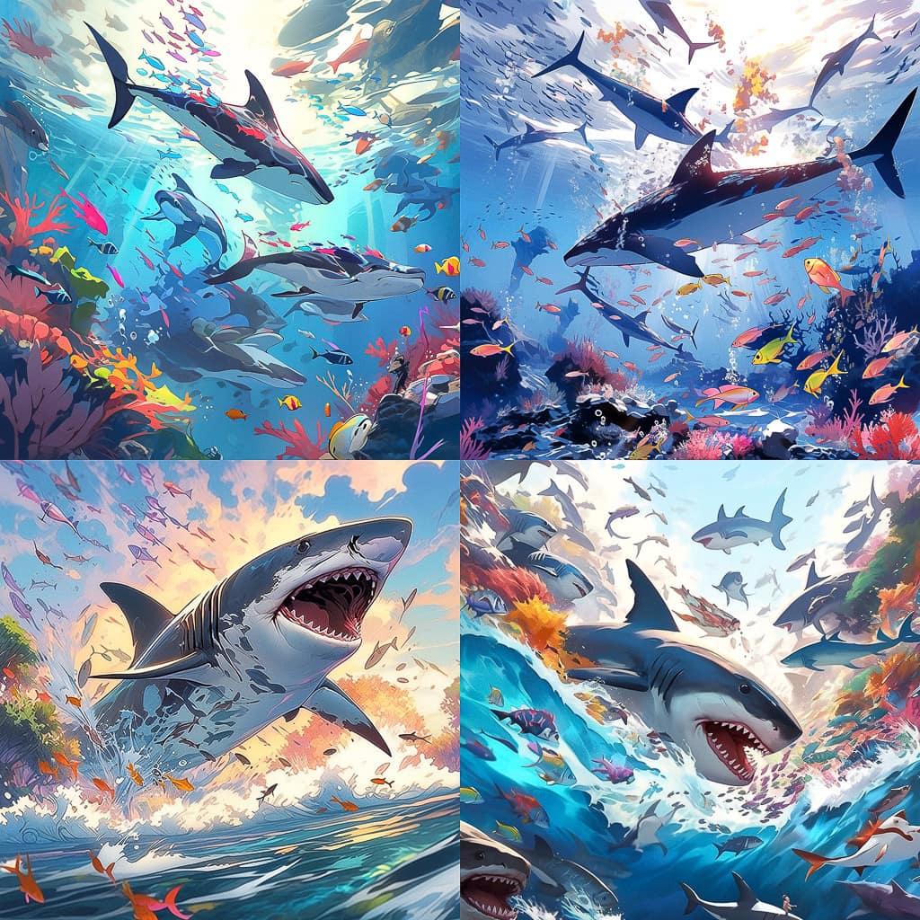 Guy Harvey style, Midjourney Niji 5, render 1 of 4
