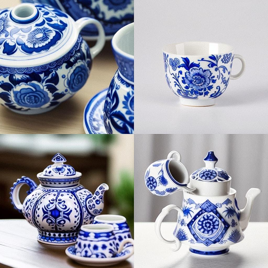 Gzhel ceramic style, Midjourney Niji 5, render 1 of 4