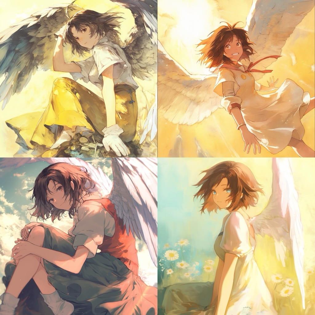 Haibane Renmei style, Midjourney Niji 6, render 1 of 4