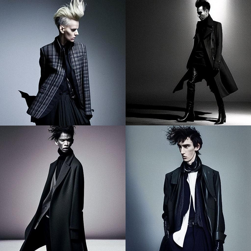 Haider Ackermann style, Midjourney Niji 4, render 1 of 4