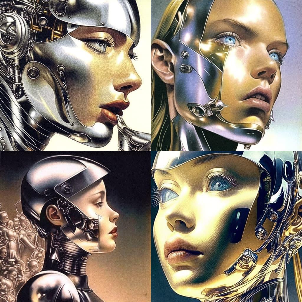 Hajime Sorayama style, Midjourney Niji 5, render 1 of 4