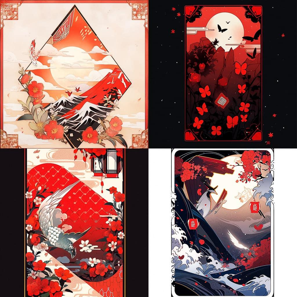 Hanafuda card style, Midjourney Niji 5, render 1 of 4