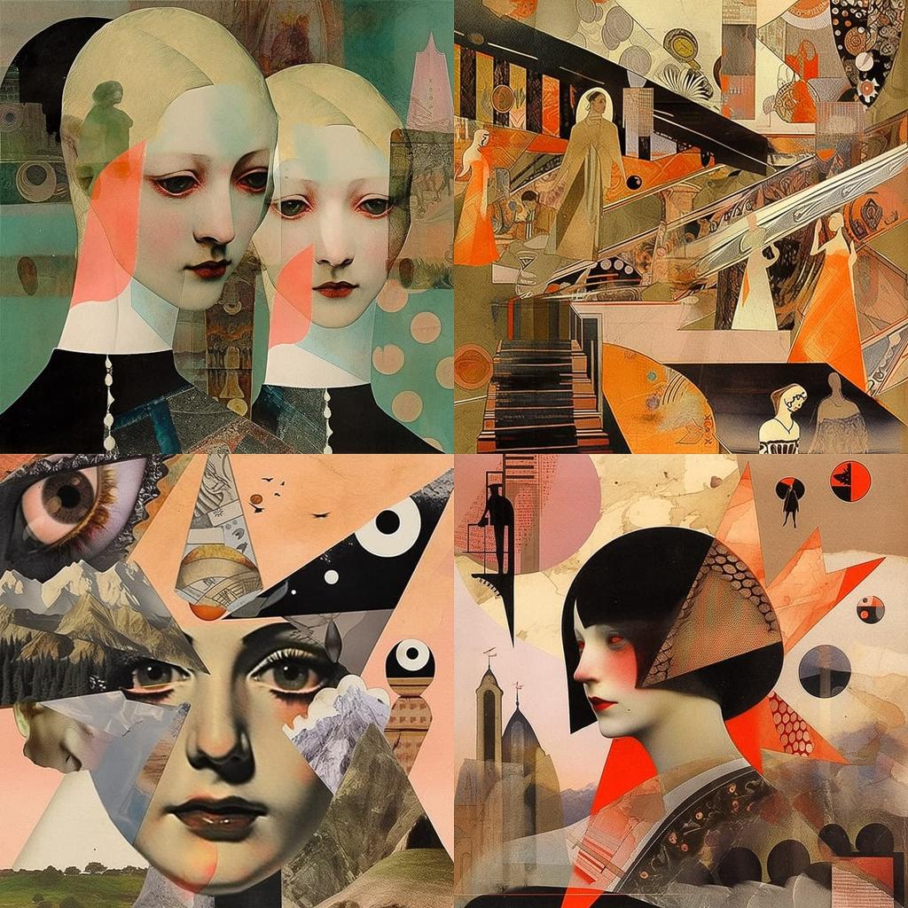 Hannah Hoch style, Midjourney Niji 5, render 1 of 4