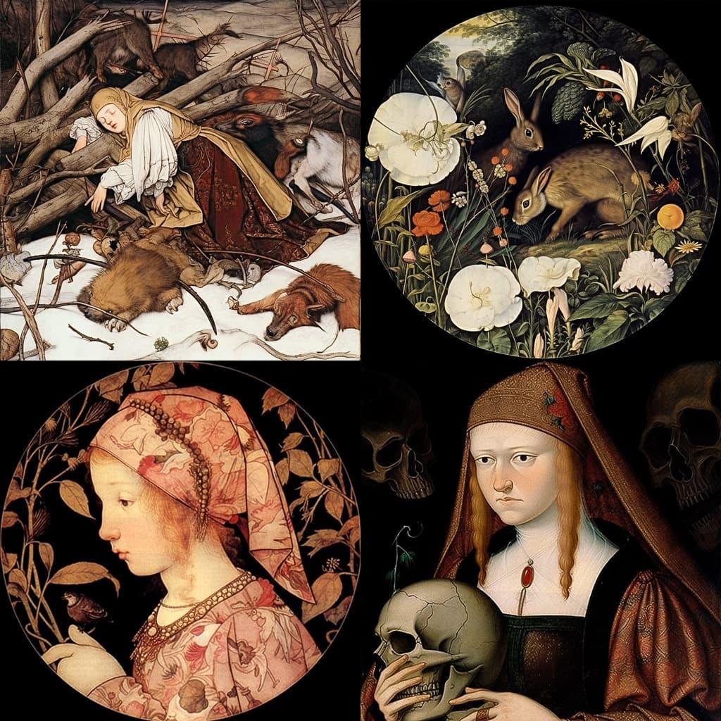 Hans Holbein the Elder style, Midjourney Niji 5, render 1 of 4
