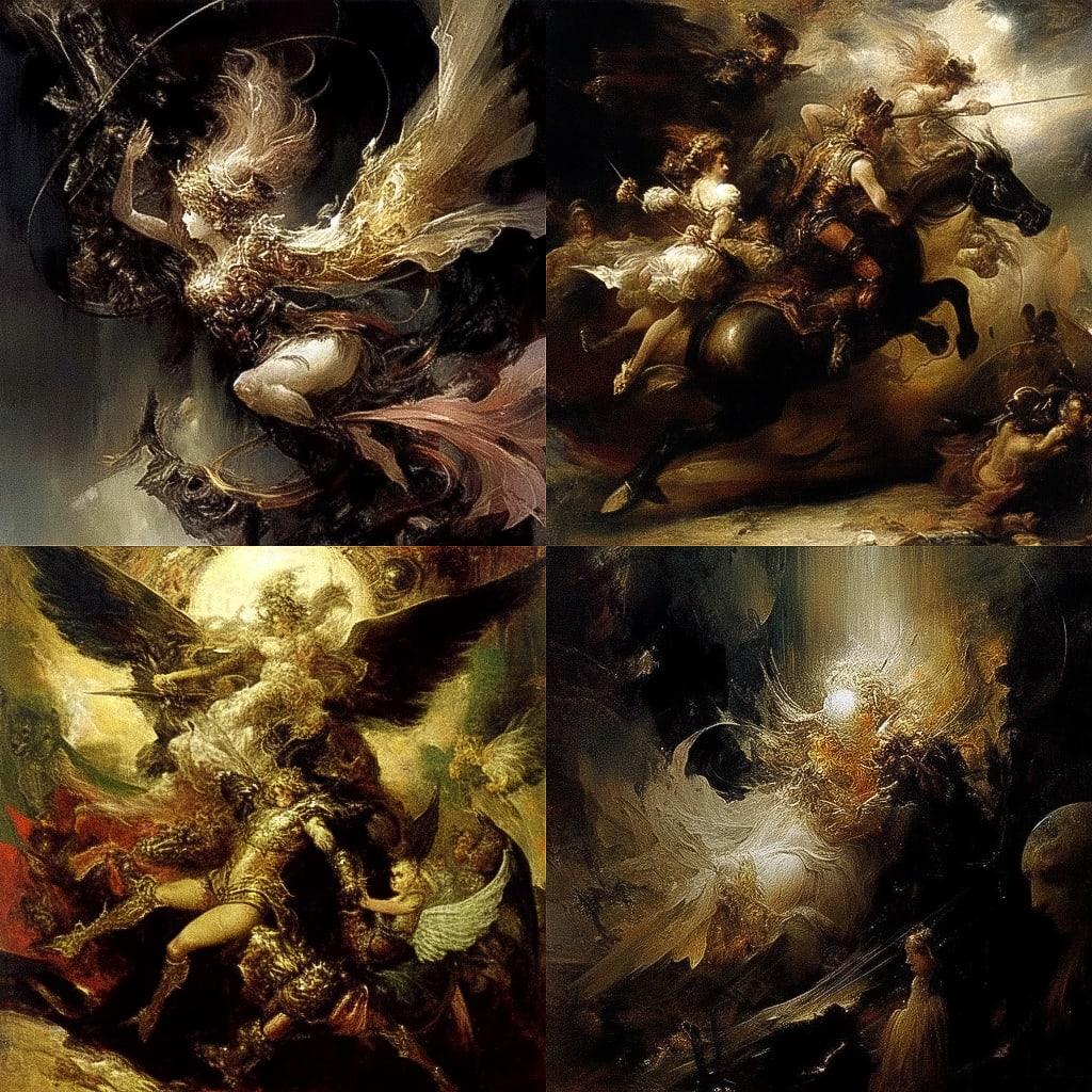 Hans Makart style, Midjourney Niji 4, render 1 of 4