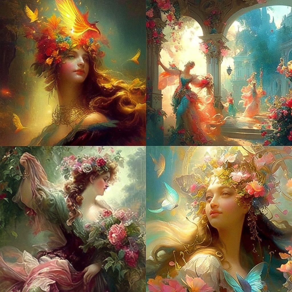 Hans Zatzka style, Midjourney Niji 4, render 1 of 4