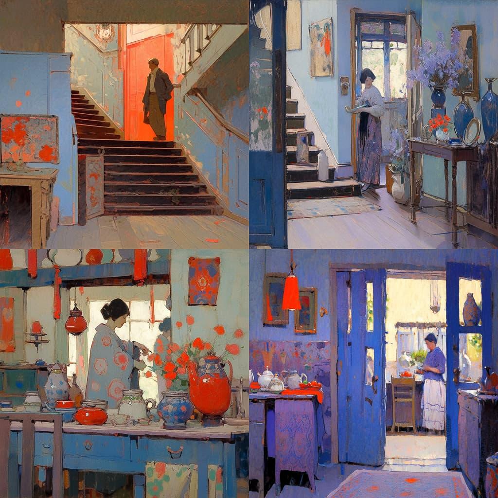 Harold Gilman style, Midjourney Niji 5, render 1 of 4
