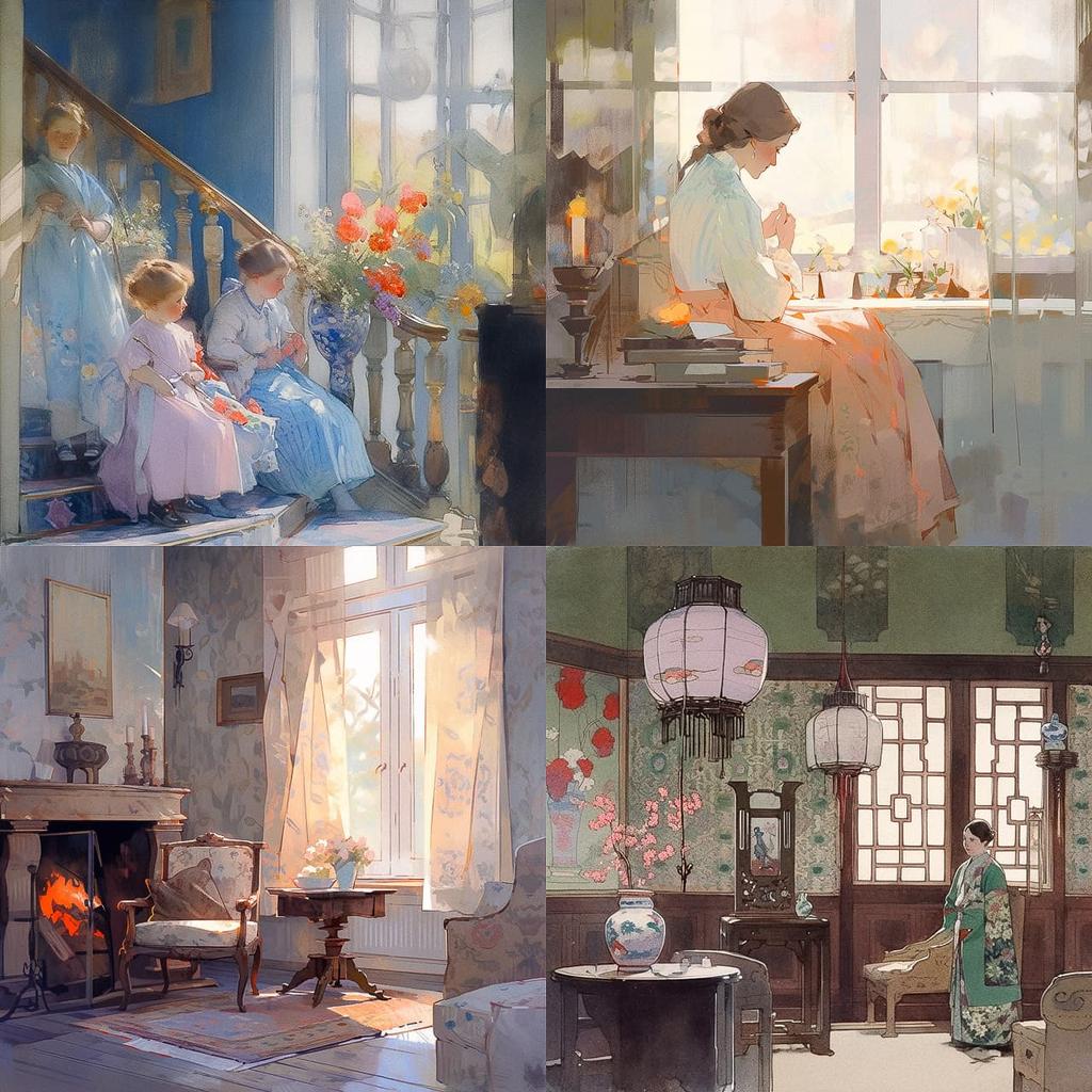 Harriet Backer style, Midjourney Niji 5, render 1 of 4