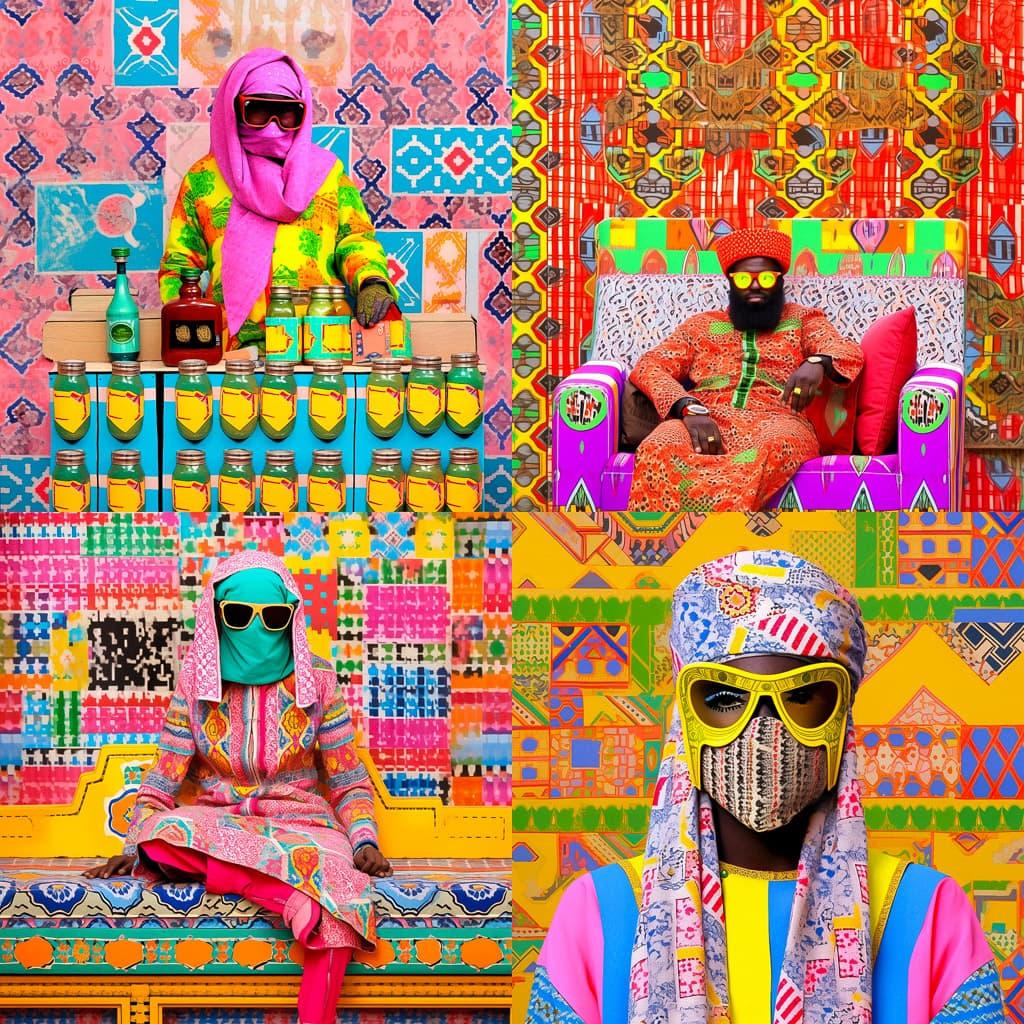 Hassan Hajjaj style, Midjourney Niji 5, render 1 of 4
