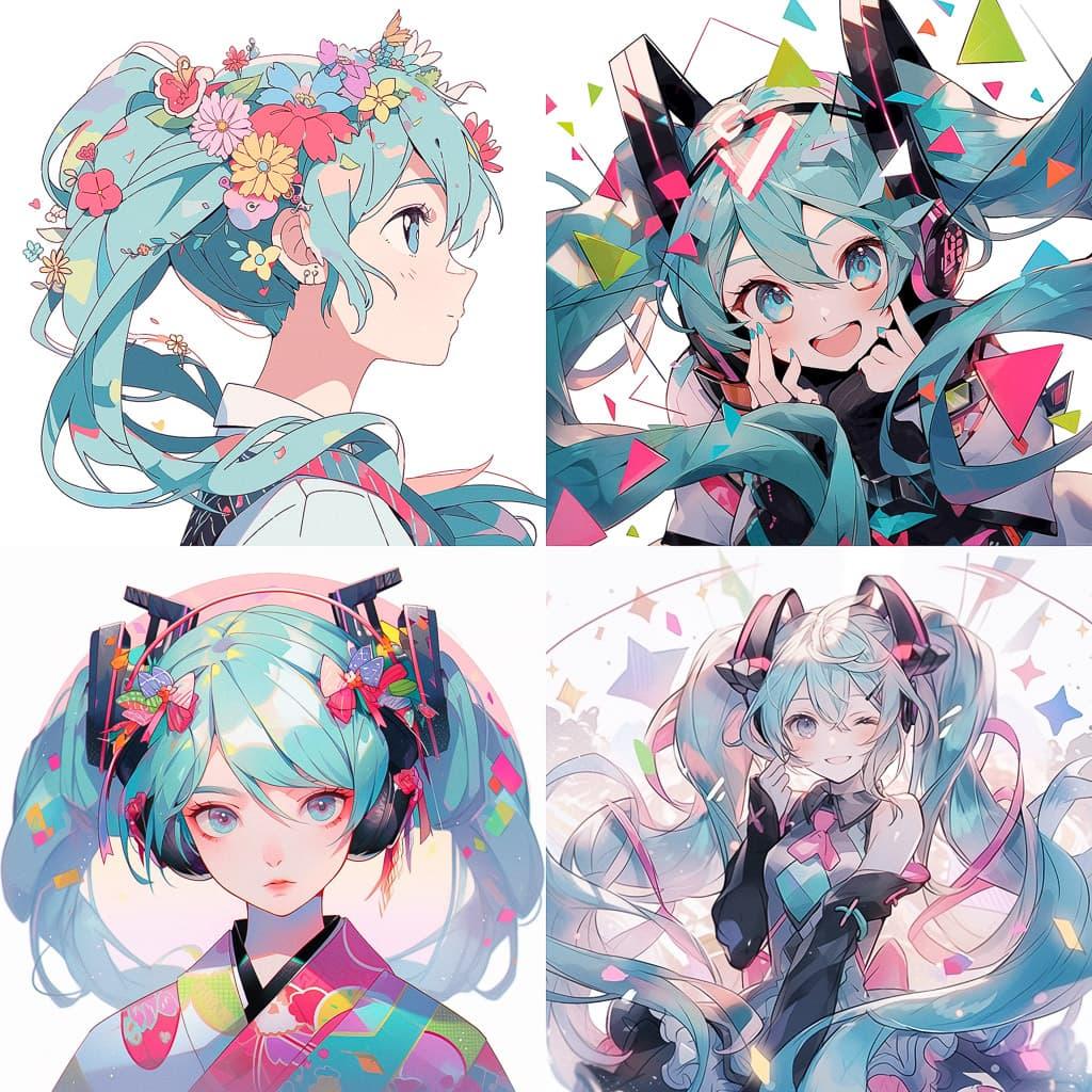 Hatsune Miku style, Midjourney Niji 5, render 1 of 4