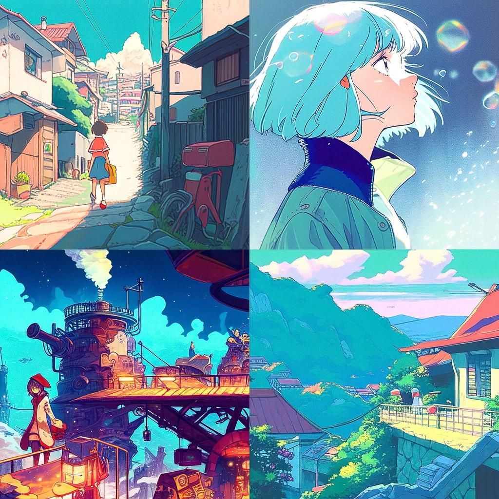 Hayao Miyazaki style, Midjourney Niji 4, render 1 of 4