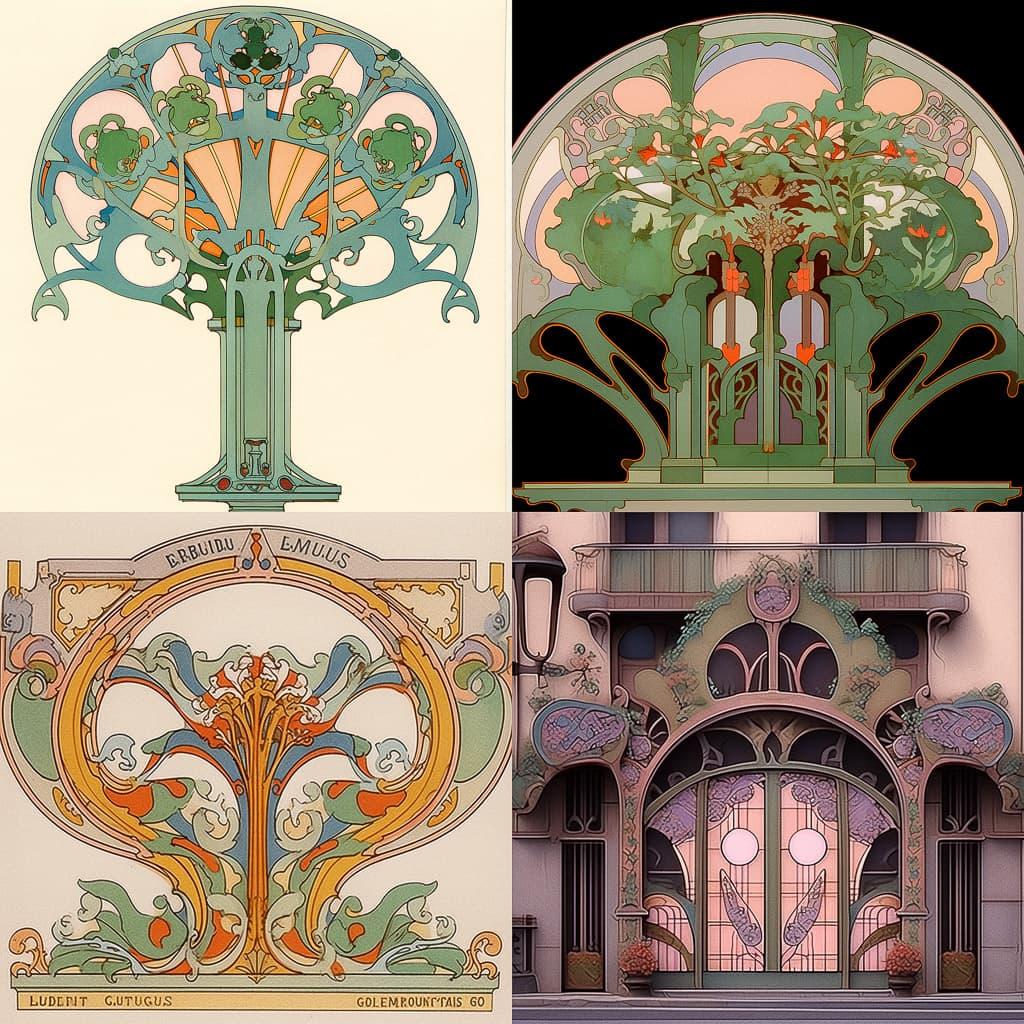 Hector Guimard style, Midjourney Niji 5, render 1 of 4