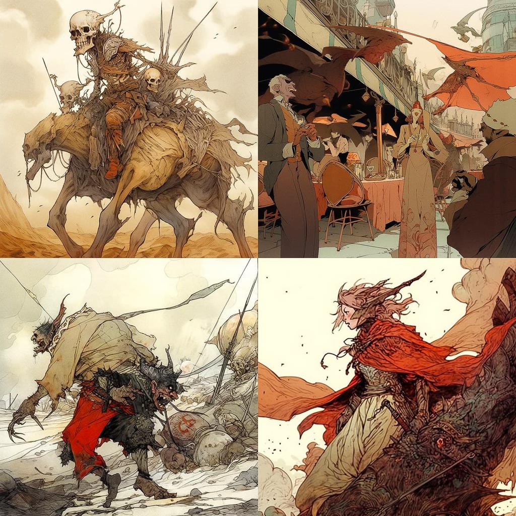 Heinrich Kley style, Midjourney Niji 5, render 1 of 4