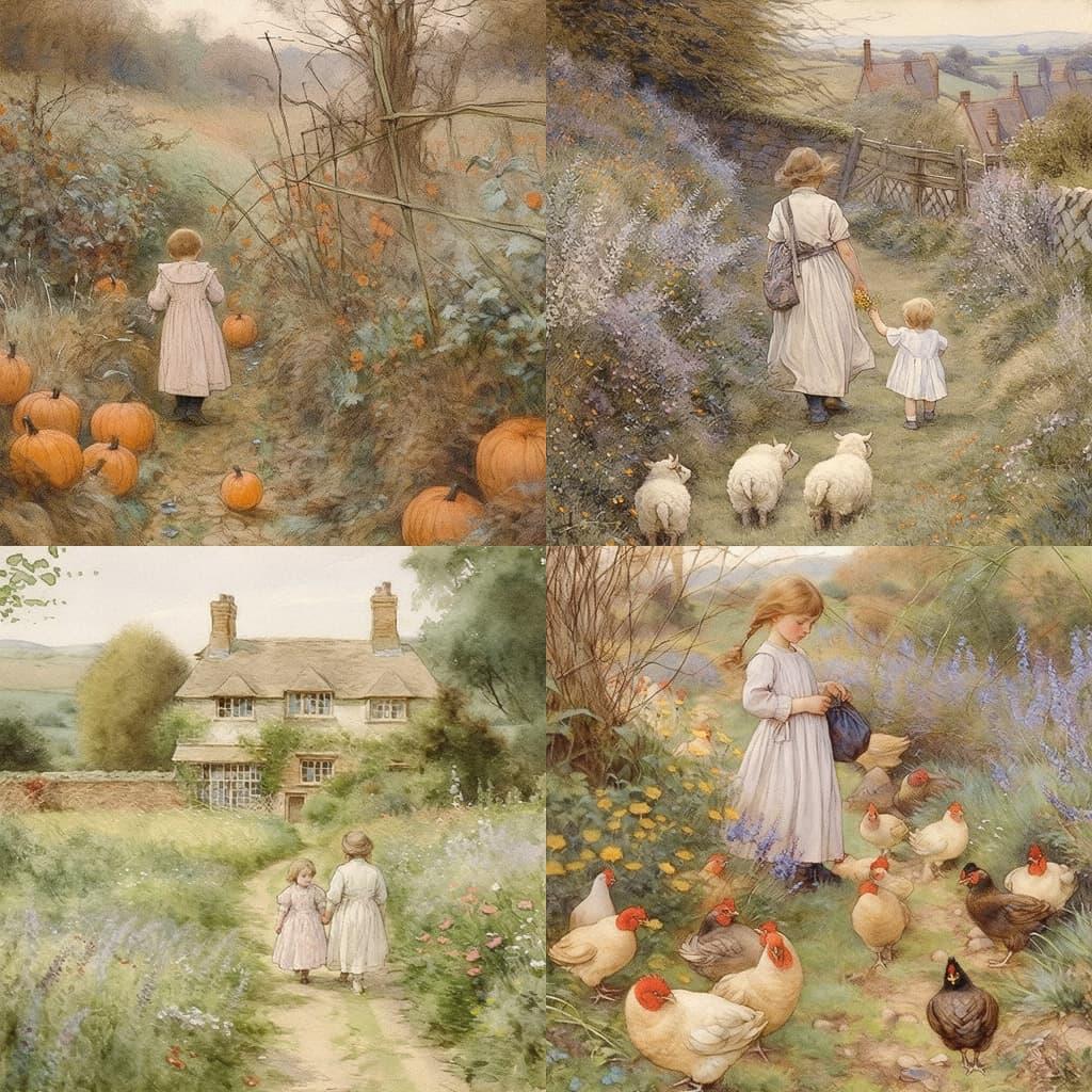Helen Allingham style, Midjourney Niji 5, render 1 of 4