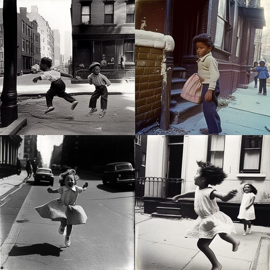 Helen Levitt style, Midjourney Niji 5, render 1 of 4