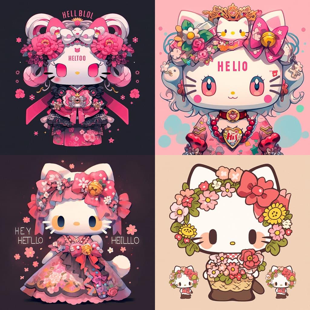Hello Kitty style, Midjourney Niji 5, render 1 of 4