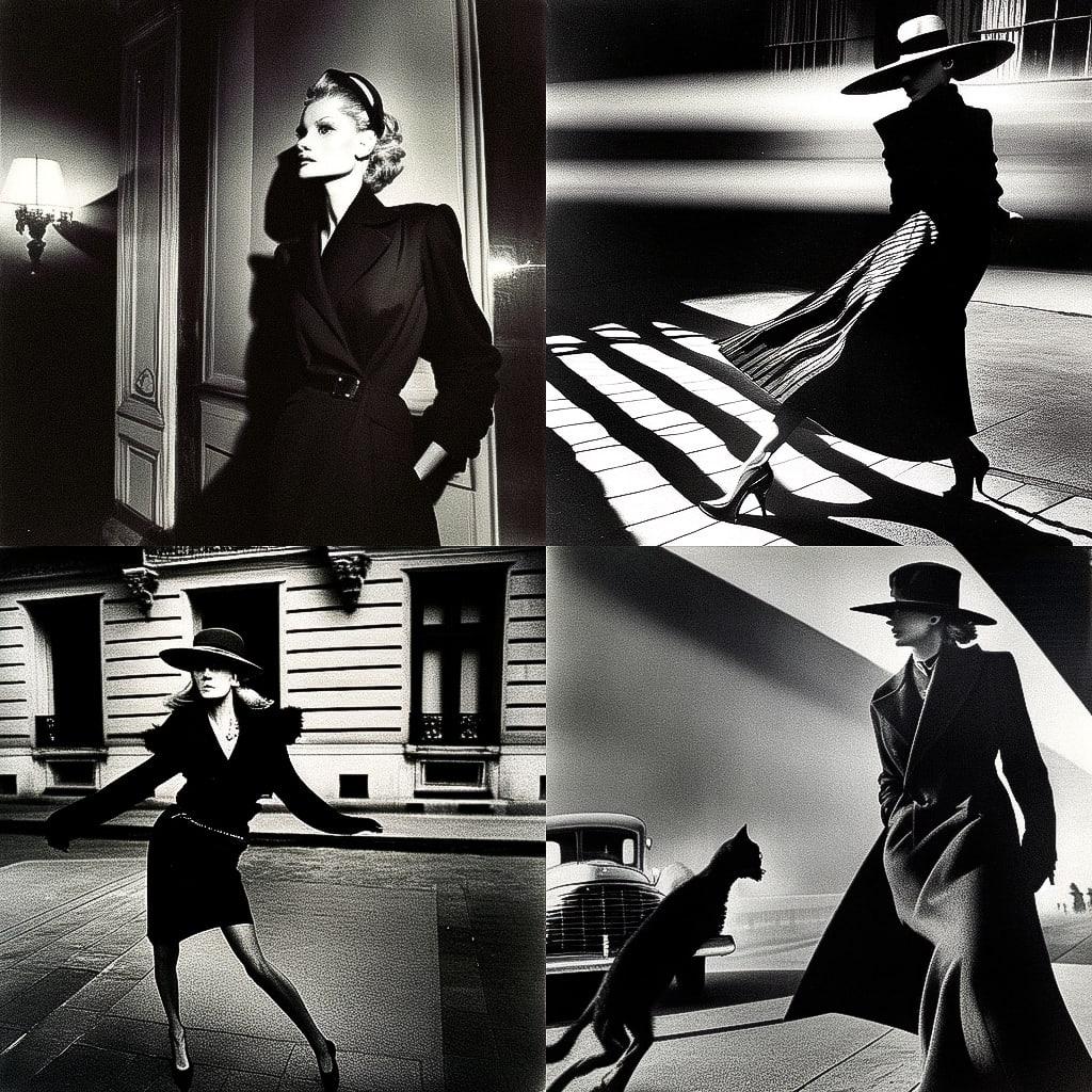 Helmut Newton style, Midjourney Niji 4, render 1 of 4