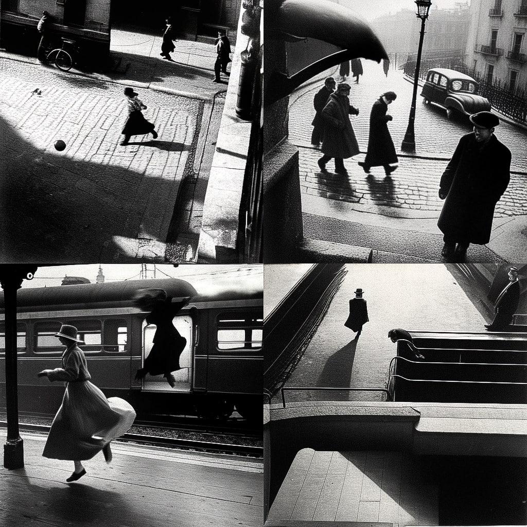 Henri Cartier-Bresson style, Midjourney Niji 4, render 1 of 4