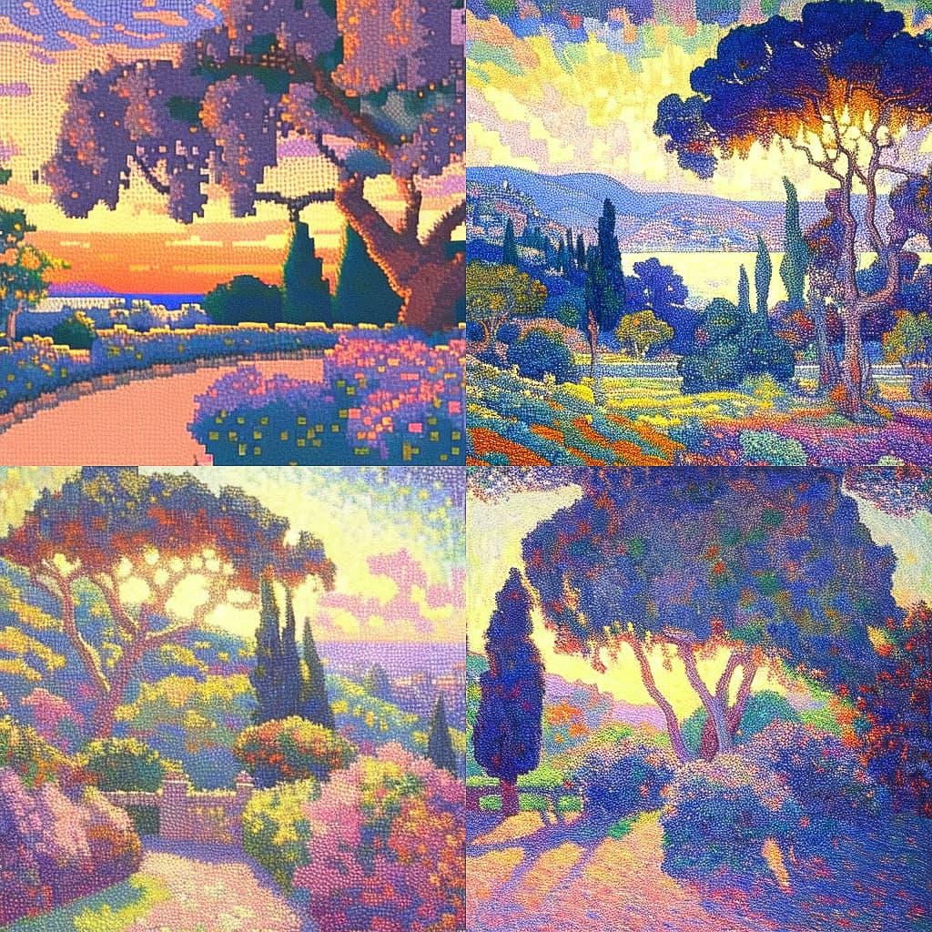 Henri-Edmond Cross style, Midjourney Niji 4, render 1 of 4