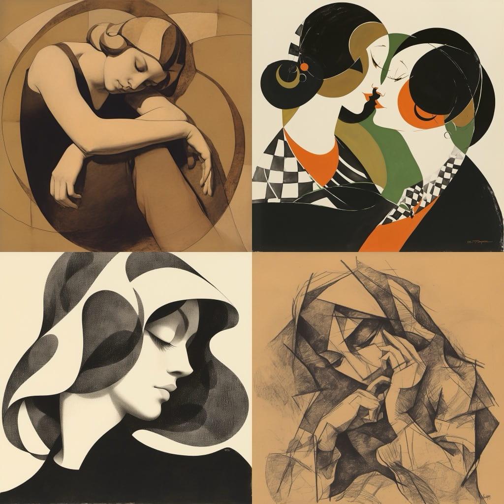 Henri Gaudier Brzeska style, Midjourney Niji 6, render 1 of 4