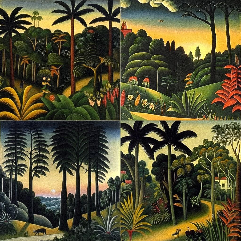 Henri Rousseau style, Midjourney Niji 4, render 1 of 4