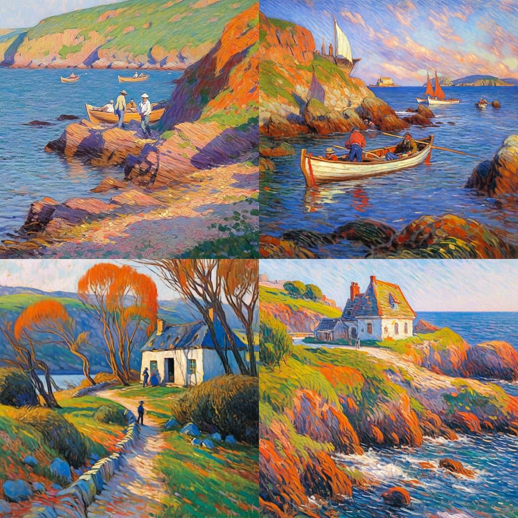Henry Moret style, Midjourney Niji 5, render 1 of 4