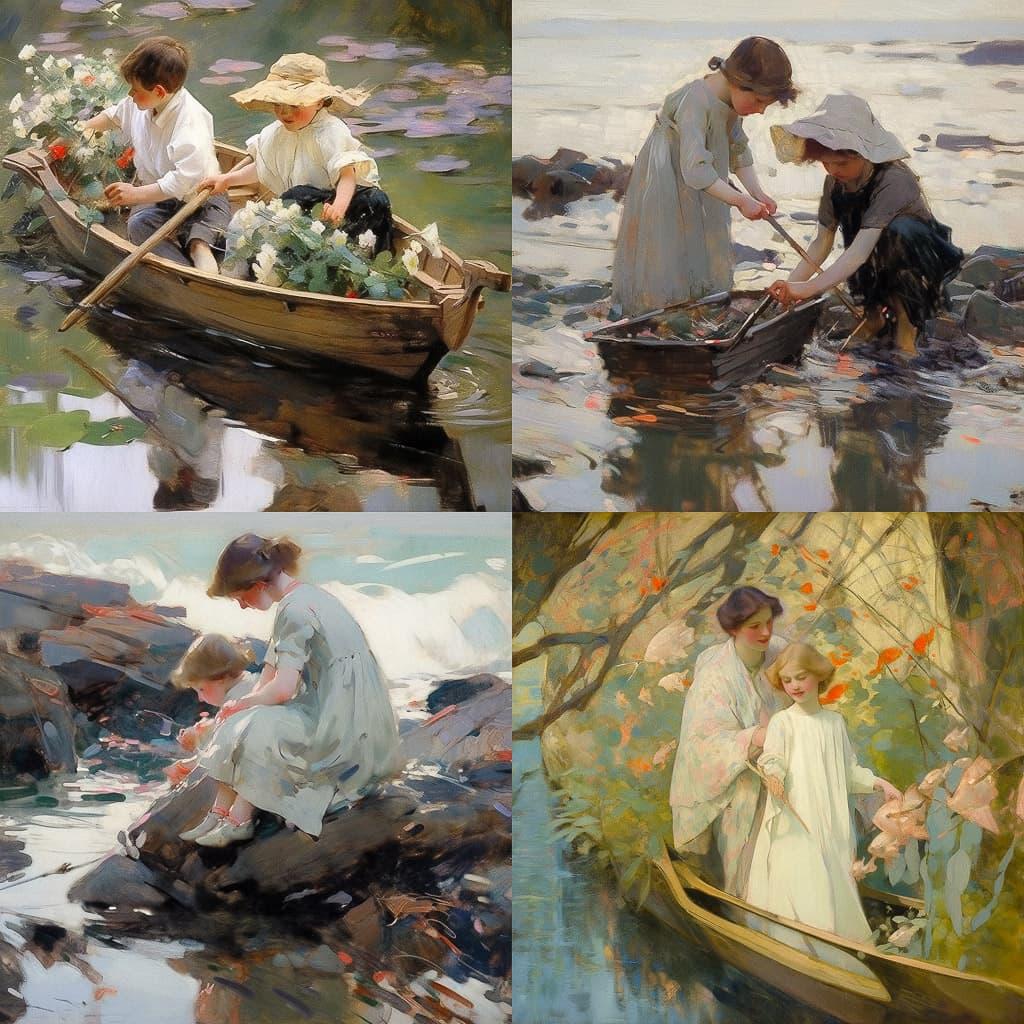 Henry Scott Tuke style, Midjourney Niji 5, render 1 of 4