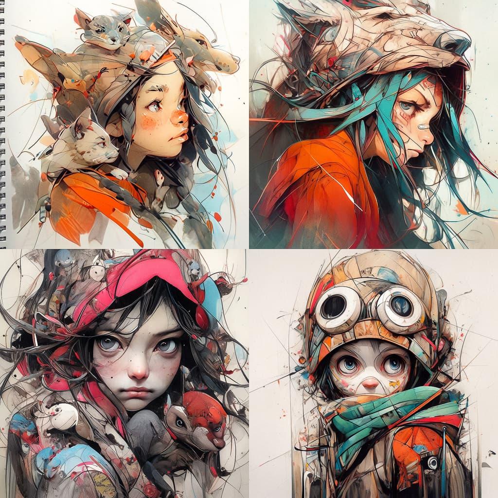 Herakut style, Midjourney Niji 5, render 1 of 4