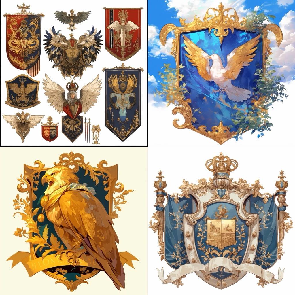 Heraldry style, Midjourney Niji 6, render 1 of 4