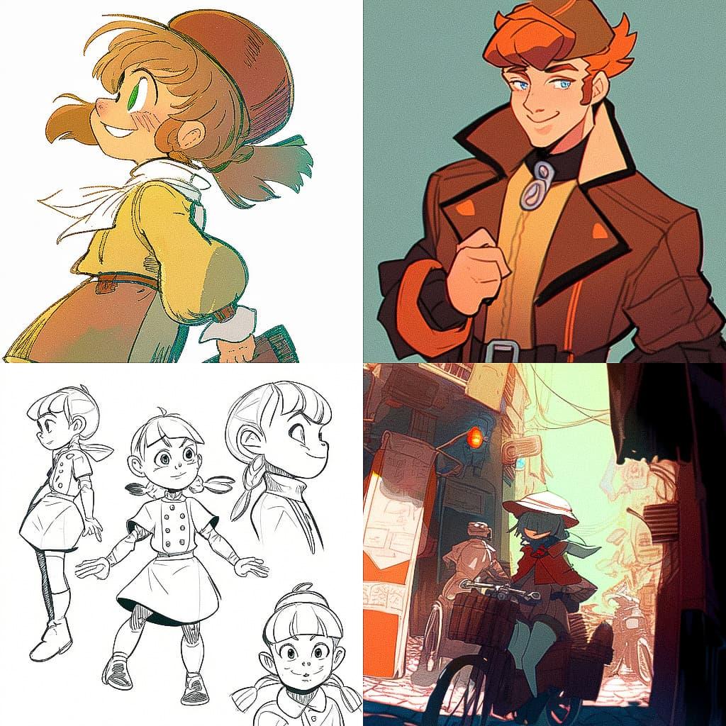 Herge style, Midjourney Niji 4, render 1 of 4
