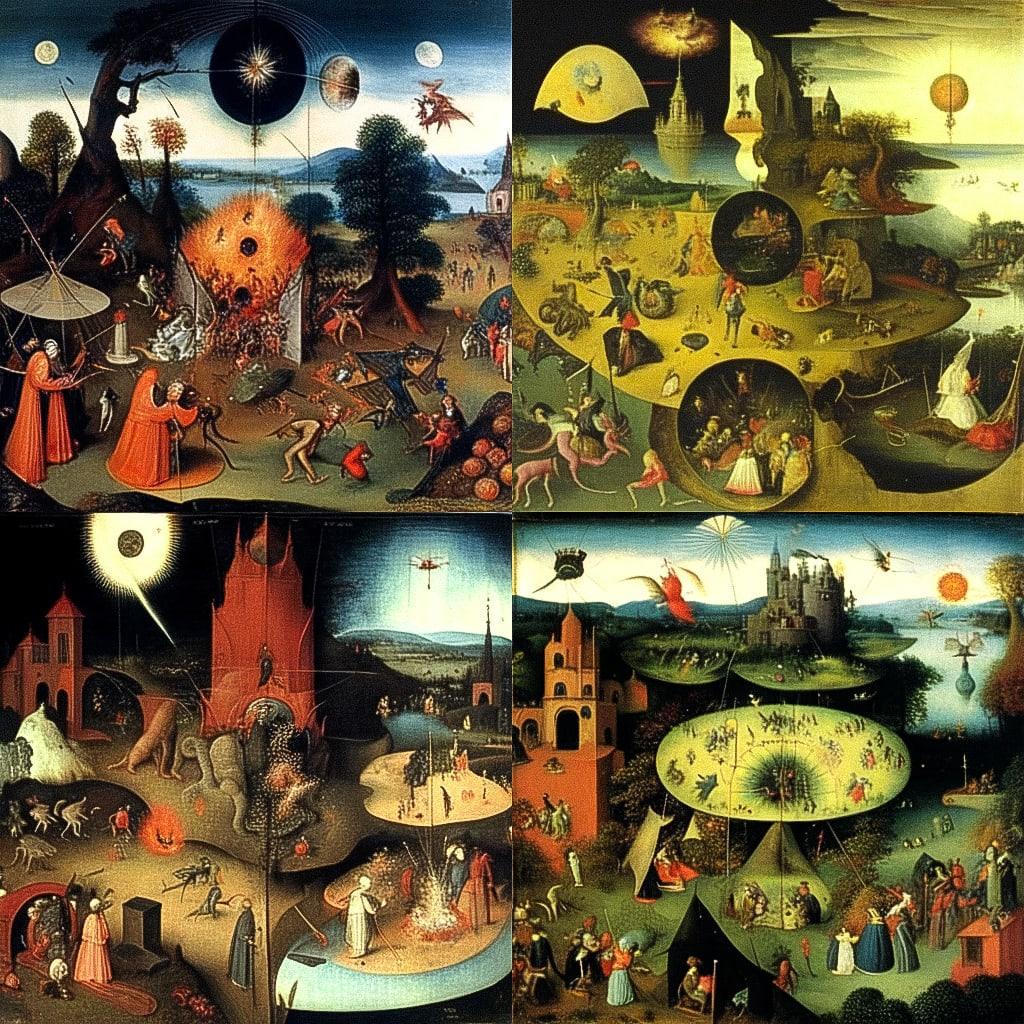 Hieronymus Bosch style, Midjourney Niji 4, render 1 of 4