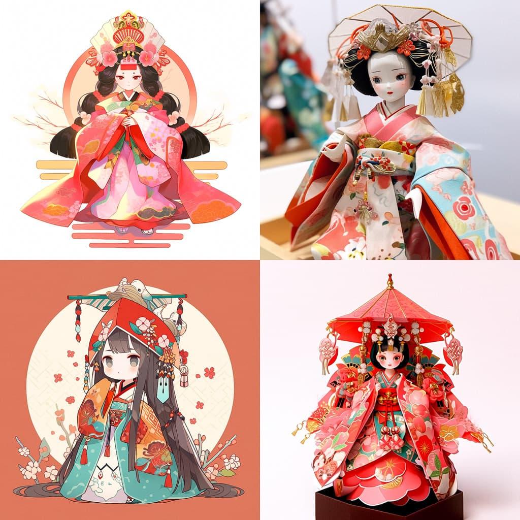 Hina doll style, Midjourney Niji 5, render 1 of 4
