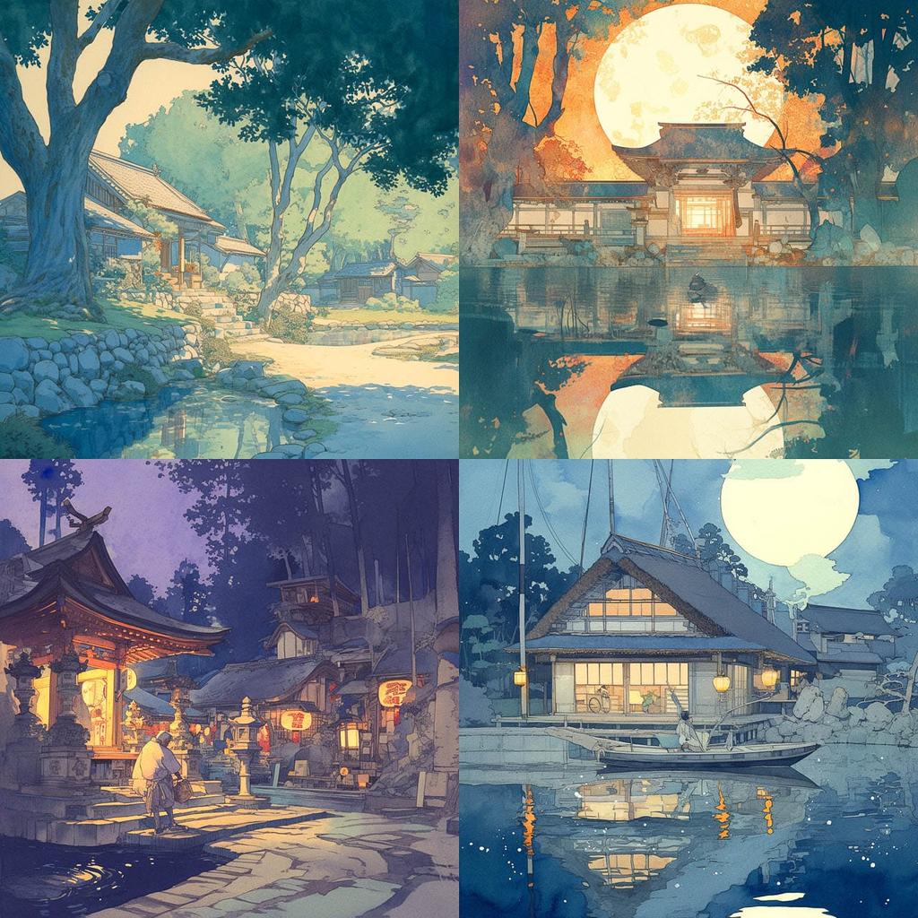 Hiroshi Yoshida style, Midjourney Niji 5, render 1 of 4