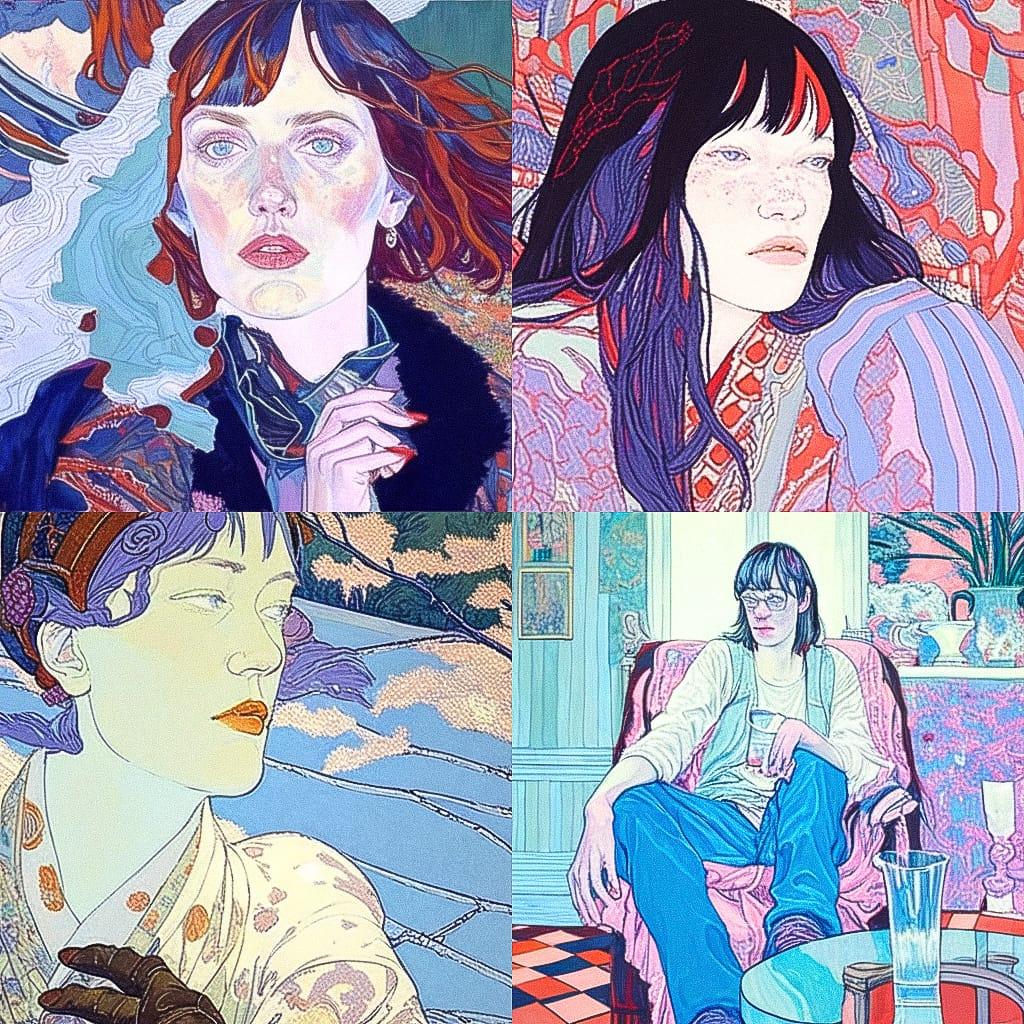 Hope Gangloff style, Midjourney Niji 4, render 1 of 4