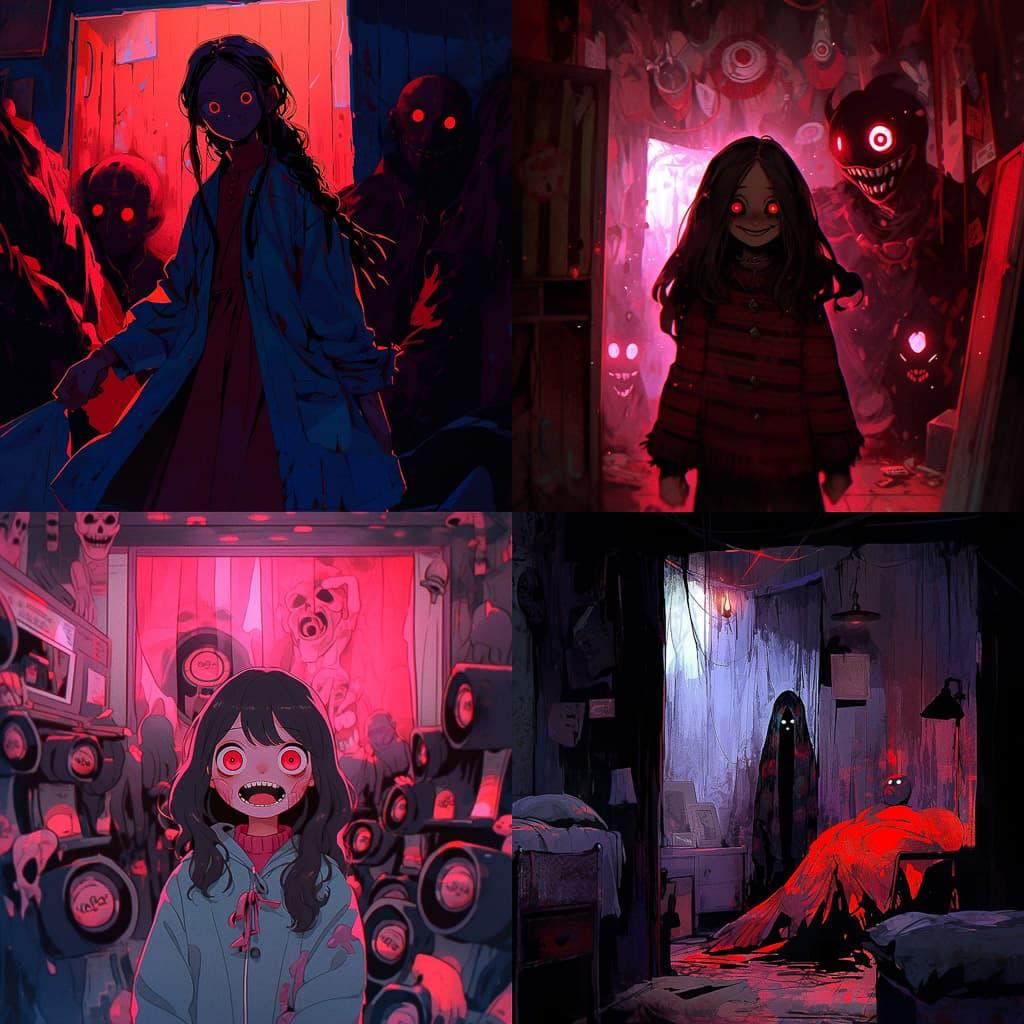 Horror movie style, Midjourney Niji 5, render 1 of 4
