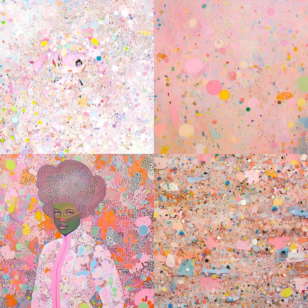Howardena Pindell style, Midjourney Niji 5, render 1 of 4