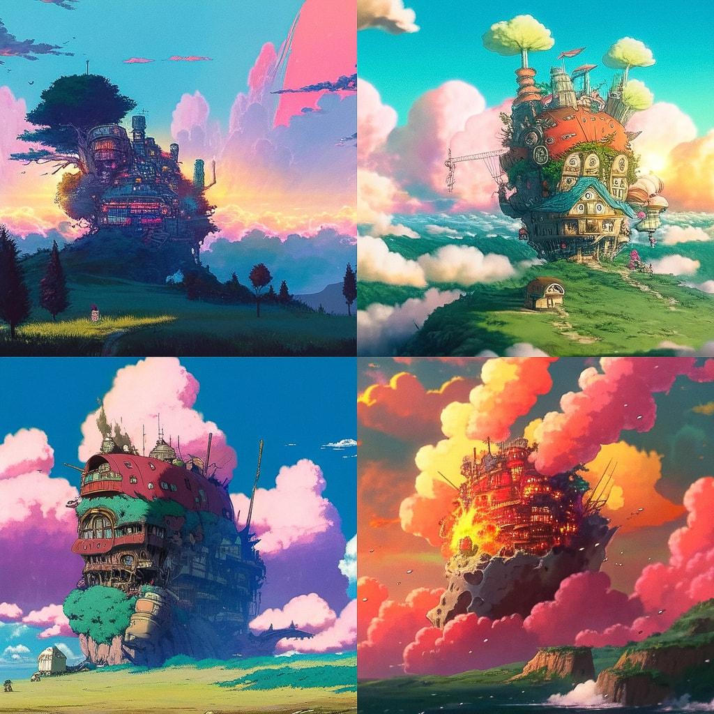 Howl's Moving Castle style, Midjourney Niji 4, render 1 of 4