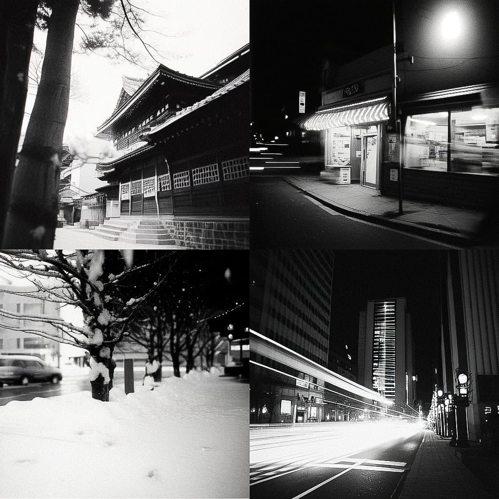 Ilford HP5+ 400 style, Midjourney Niji 4, render 1 of 4