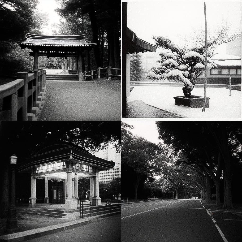 Ilford XP2 400 style, Midjourney Niji 4, render 1 of 4