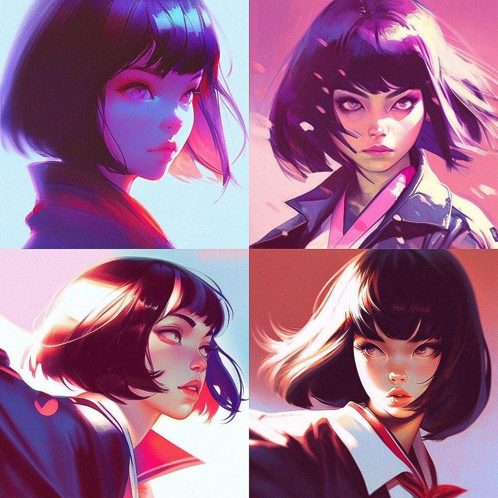 Ilya Kuvshinov style, Midjourney Niji 4, render 1 of 4
