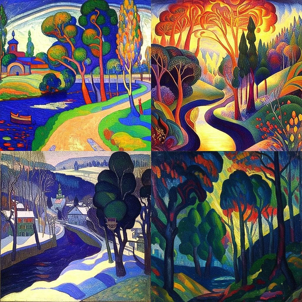 Ilya Mashkov style, Midjourney Niji 4, render 1 of 4
