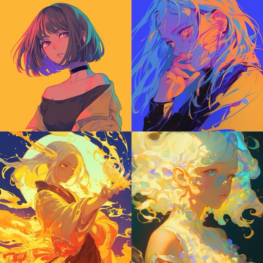 Incandescent colors style, Midjourney Niji 6, render 1 of 4