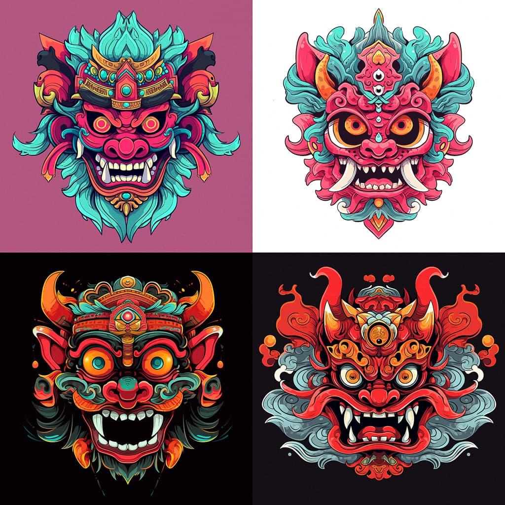 Indonesian mask style, Midjourney Niji 5, render 1 of 4
