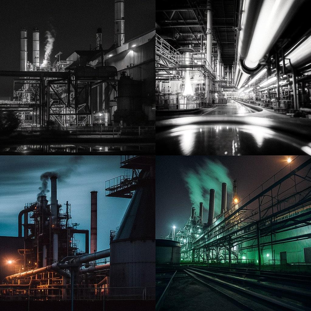 Industrial photography style, Midjourney Niji 4, render 1 of 4